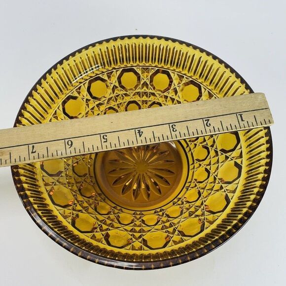 Vintage Amber Windsor Depression Glass Bowl  7.5" Cane & Button Indiana - Picture 5 of 10